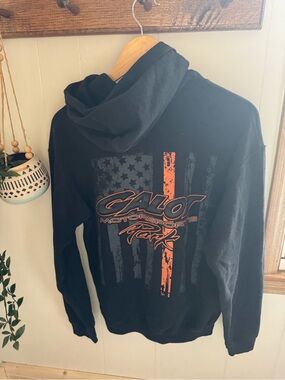 Gildan Black Zip-Up Hoodie with Orange Graphic